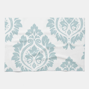 Decorative Damask Art I Duck Egg Blue on White Tea Towel