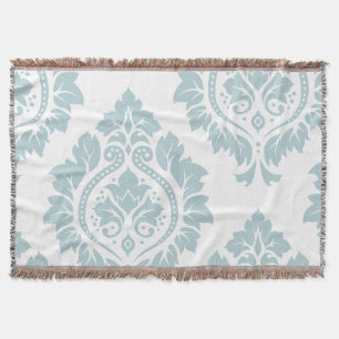 Decorative Damask Art I Duck Egg Blue on White Throw Blanket