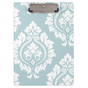 Decorative Damask Art I White on Duck Egg Blue Clipboard