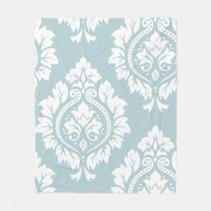 Decorative Damask Art I White on Duck Egg Blue Fleece Blanket
