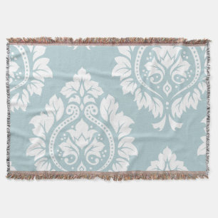 Decorative Damask Art I White on Duck Egg Blue Throw Blanket