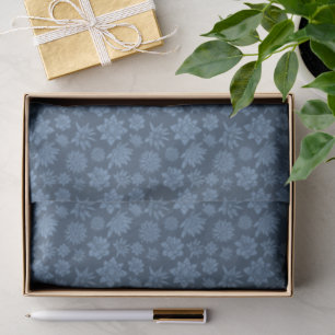Decorative Dark Blue Floral Pattern Tissue Paper