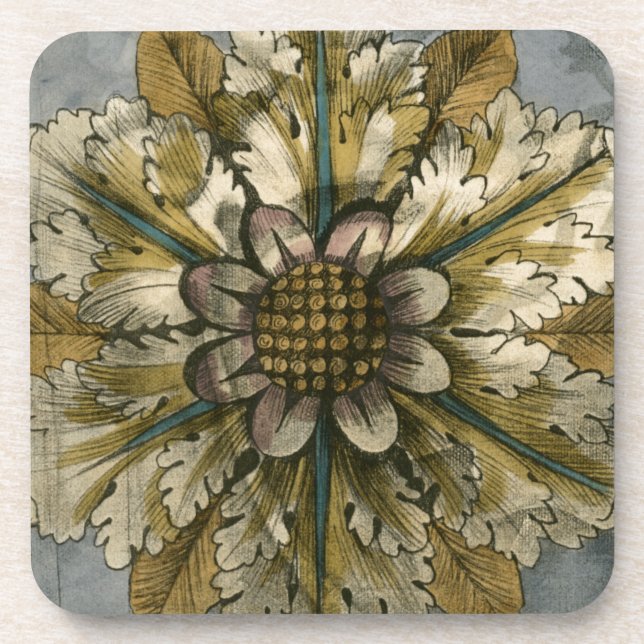 Decorative Demask Rosette on Grey Background Coaster (Front)