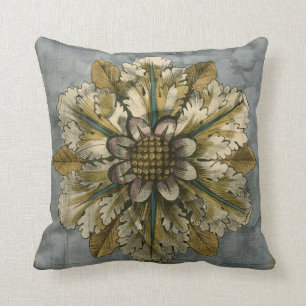 Decorative Demask Rosette on Grey Background Cushion