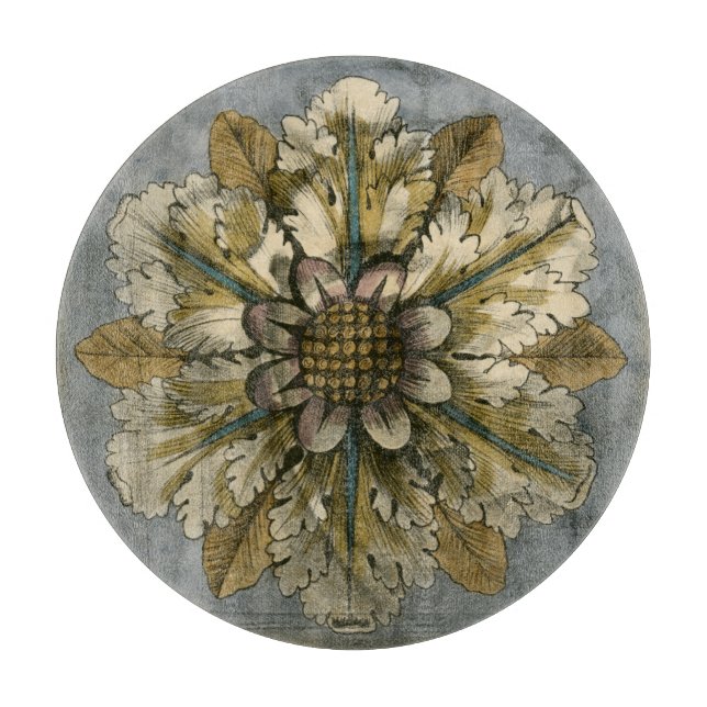 Decorative Demask Rosette on Grey Background Cutting Board (Front)