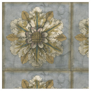 Decorative Demask Rosette on Grey Background Fabric