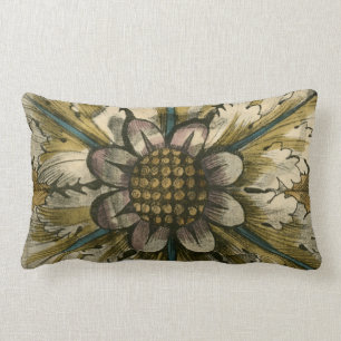 Decorative Demask Rosette on Grey Background Lumbar Cushion