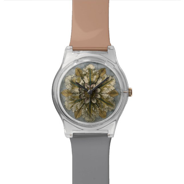 Decorative Demask Rosette on Grey Background Watch (Close Up)