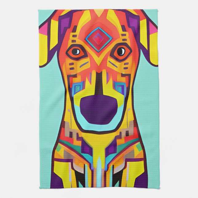 Decorative dog illustration tea towel (Vertical)