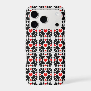 Decorative Dog Paw Prints And Red Hearts Tiles