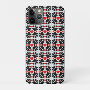Decorative Dog Paw Prints And Red Hearts Tiles Case-Mate iPhone Case