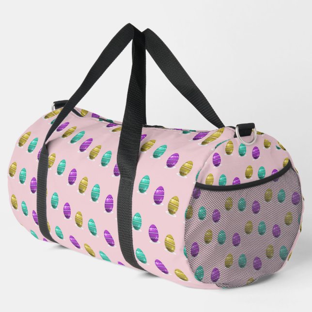 Decorative Easter eggs on pink Duffle Bag (Right Corner)