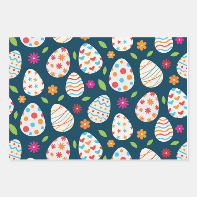 Decorative Easter Eggs with Flowers and Leaves Wrapping Paper Sheet (Front)