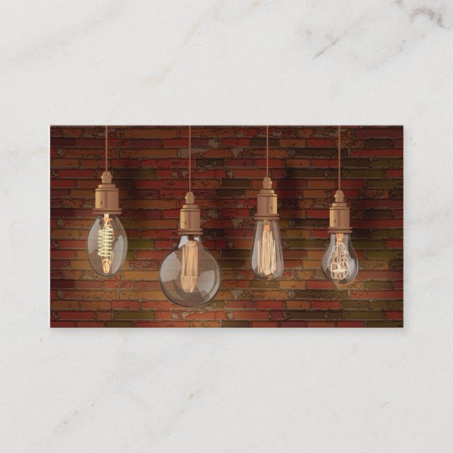 Decorative Edison Light Bulbs and Brick Wall Business Card (Front)