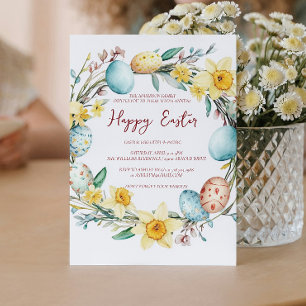 Decorative eggs and floral annual happy Easter   Invitation