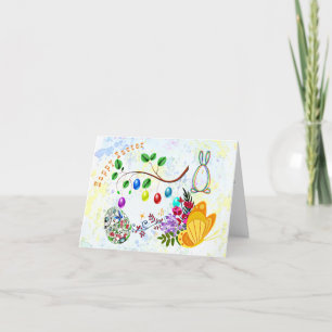 Decorative Eggs Easter Bunny Floral Butterfly Cute Holiday Card