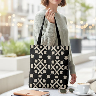 Decorative Elegant Black & Beige Geometric Pattern Tote Bag