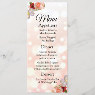 Decorative Elegant Coral Bouquet Wedding Menu Card