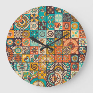 Decorative Elements: Vintage Hand-Drawn Pattern Large Clock