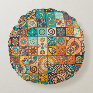 Decorative Elements: Vintage Hand-Drawn Pattern Round Cushion