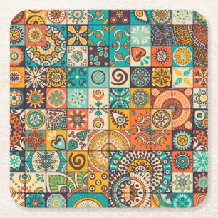 Decorative Elements: Vintage Hand-Drawn Pattern Square Paper Coaster