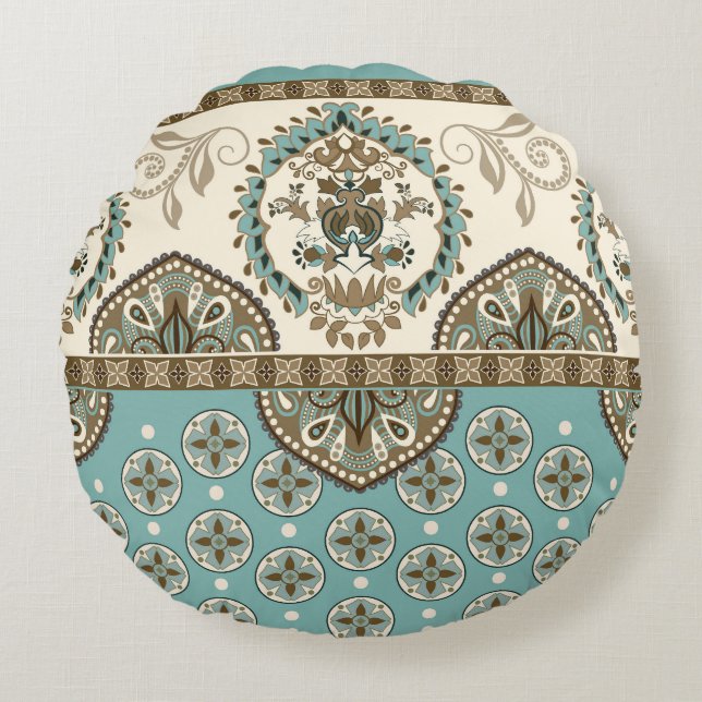 Decorative Ethnic Moroccan Style Border Round Cushion (Front)