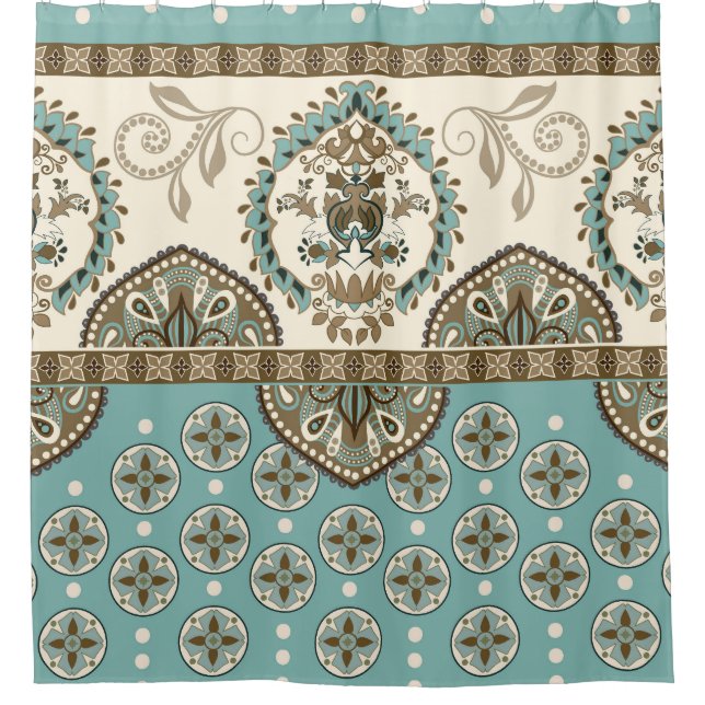 Decorative Ethnic Moroccan Style Border Shower Curtain (Front)