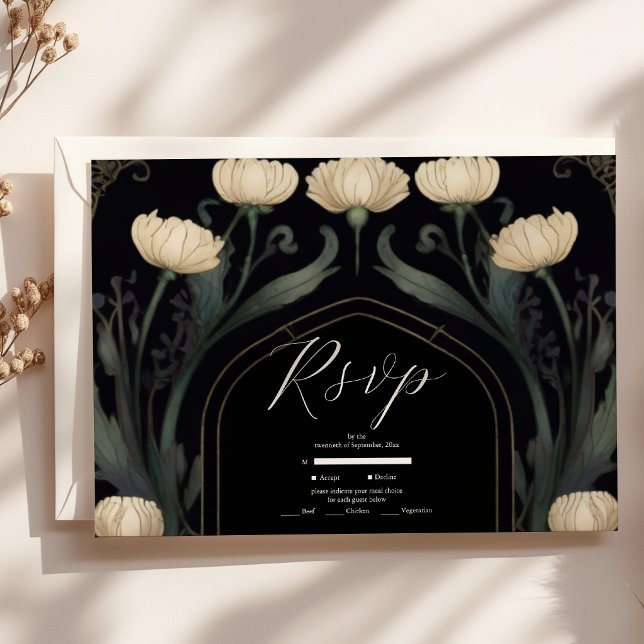 Decorative European Floral Art Nouveau Wedding RSVP Card (Creator Uploaded)