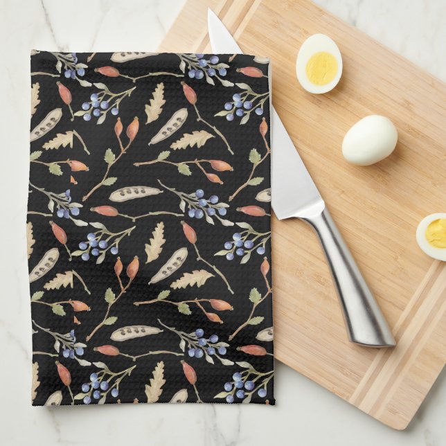 Decorative Fall Themed Pattern Tea Towel (Quarter Fold)
