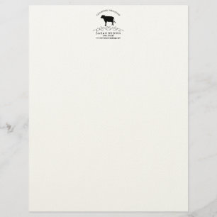 Decorative Farm Cow Silhouette Custom Letterhead