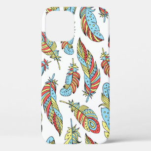 Decorative feathers seamless pattern. Hand drawn v iPhone 12 Case