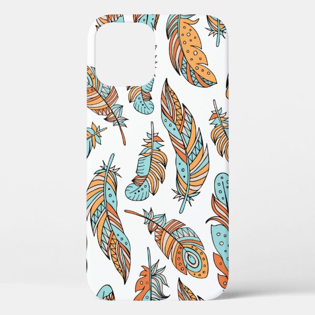 Decorative feathers seamless pattern. Hand drawn v Case-Mate iPhone Case (Back)