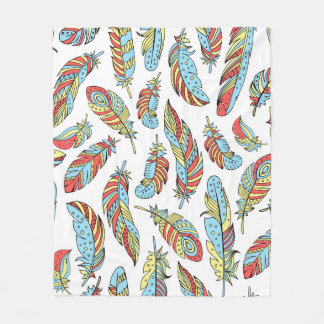 Decorative feathers seamless pattern. Hand drawn v Fleece Blanket