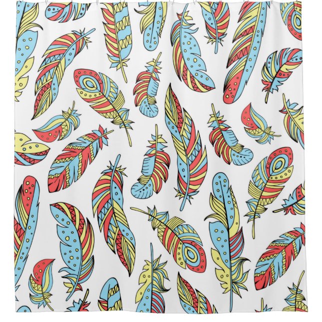 Decorative feathers seamless pattern. Hand drawn v Shower Curtain (Front)