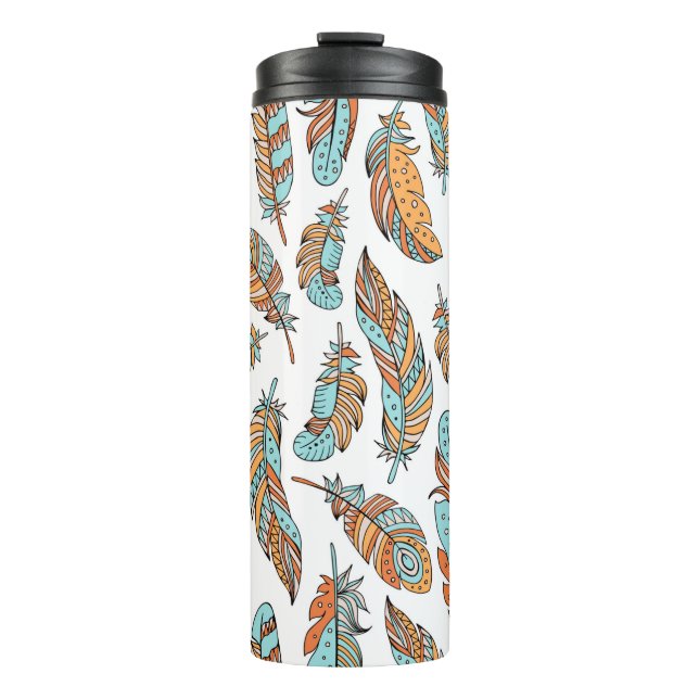 Decorative feathers seamless pattern. Hand drawn v Thermal Tumbler (Front)