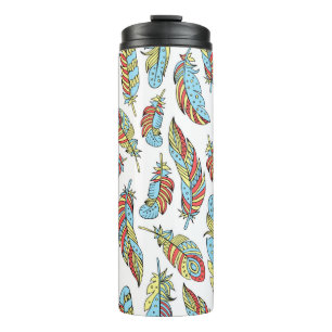 Decorative feathers seamless pattern. Hand drawn v Thermal Tumbler