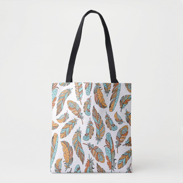 Decorative feathers seamless pattern. Hand drawn v Tote Bag (Front)