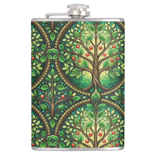 Decorative flask featuring a vibrant tree design  (Front)
