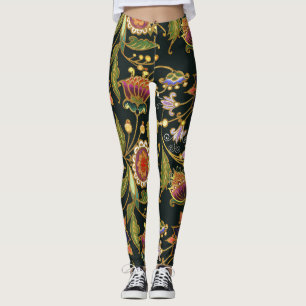 Decorative Floral: Acrylic Golden Purple. Leggings
