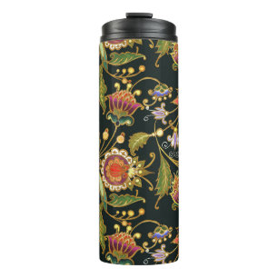 Decorative Floral: Acrylic Golden Purple. Thermal Tumbler