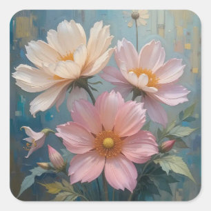 Decorative Floral Art Painting Square Sticker