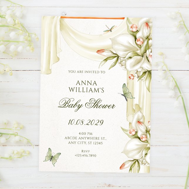 Decorative floral botanical baby shower invitation (Creator Uploaded)
