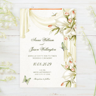 Decorative floral botanical wedding invitation
