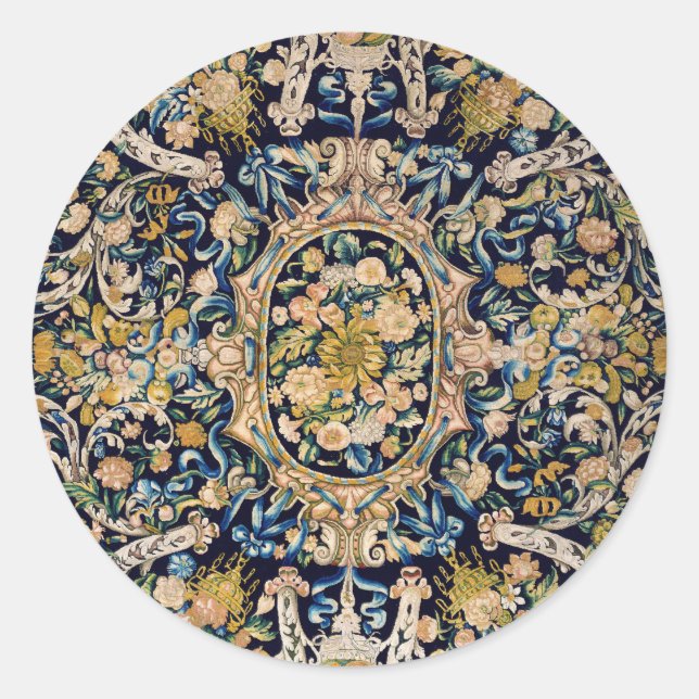 Decorative Floral Carpet Pattern Classic Round Sticker (Front)