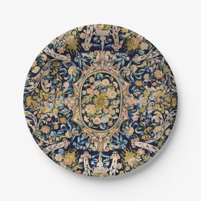 Decorative Floral Carpet Pattern Paper Plate (Front)
