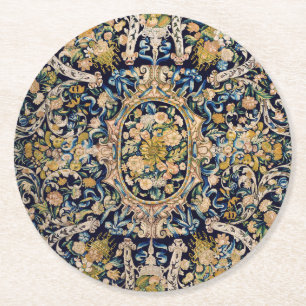 Decorative Floral Carpet Pattern Round Paper Coaster