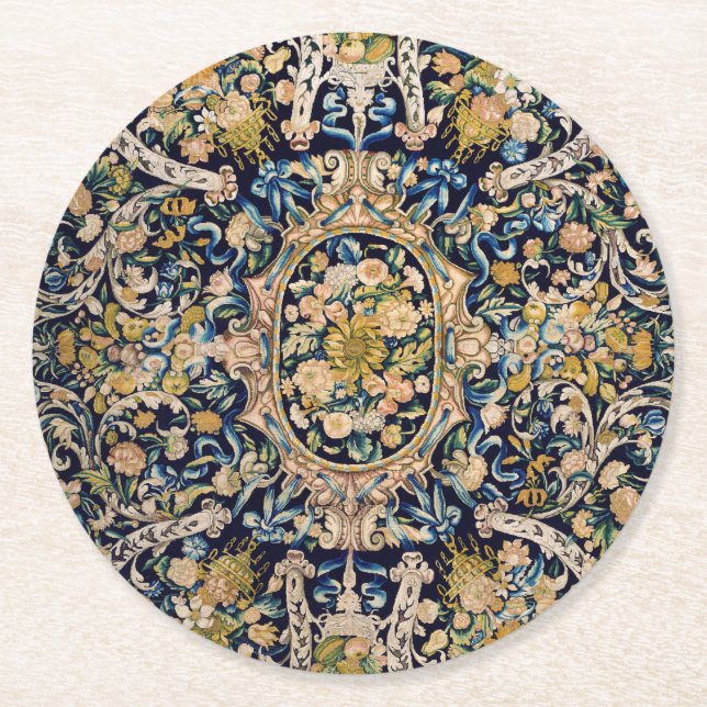 Decorative Floral Carpet Pattern Round Paper Coaster (Front)