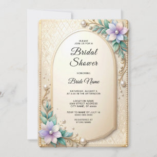 Decorative Floral Frame with Pearls Bridal Shower Invitation