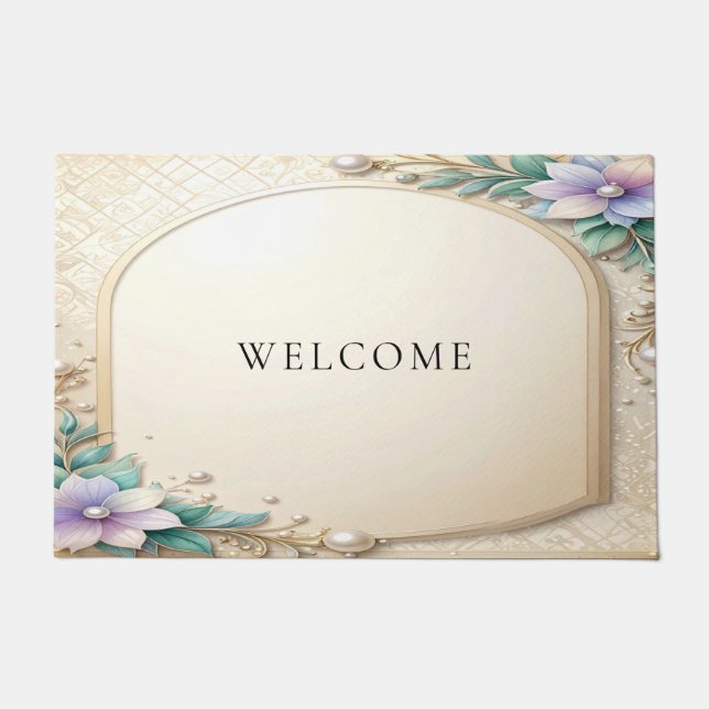 Decorative Floral Frame with Pearls Doormat (Front)