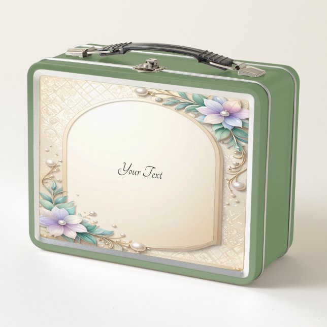 Decorative Floral Frame with Pearls Lunch box (Front)